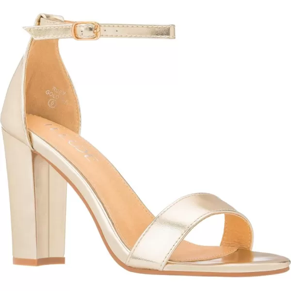 ILLUDE Womens Open Toe Ankle Strap Chunky Block High Heel  Formal Wedding Party Classic Heeled Sandals  RubyGold Pu