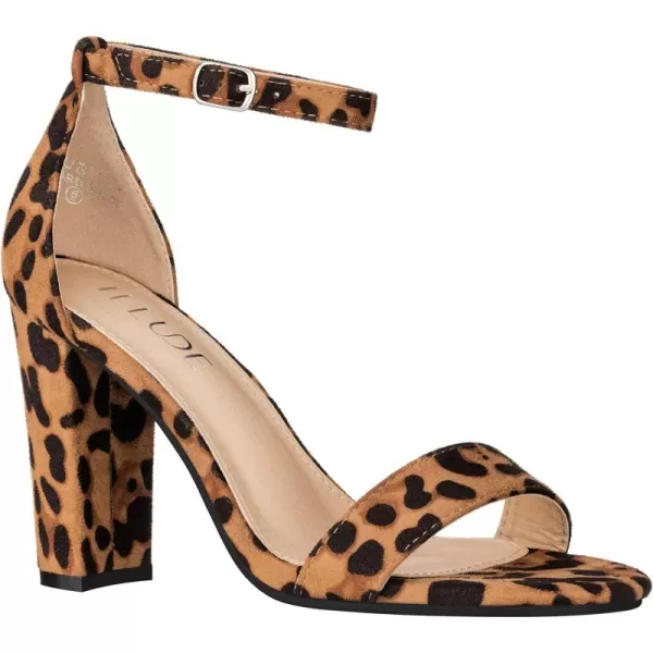 ILLUDE Womens Open Toe Ankle Strap Chunky Block High Heel  Formal Wedding Party Classic Heeled Sandals  RubyLeopard Suede
