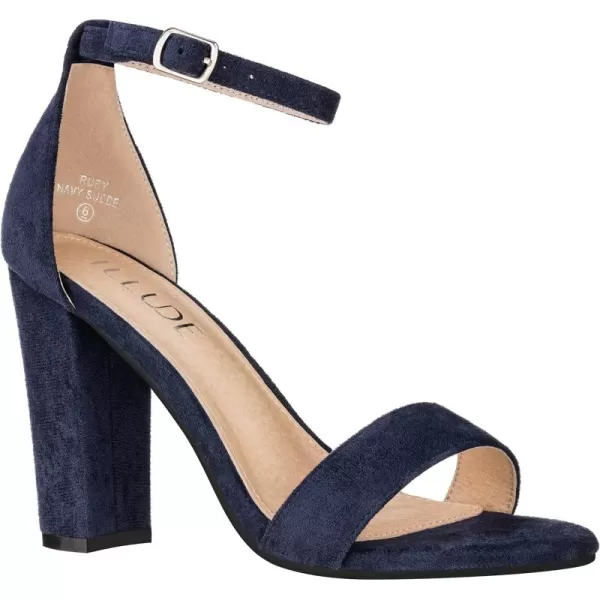 ILLUDE Womens Open Toe Ankle Strap Chunky Block High Heel  Formal Wedding Party Classic Heeled Sandals  RubyNavy Suede