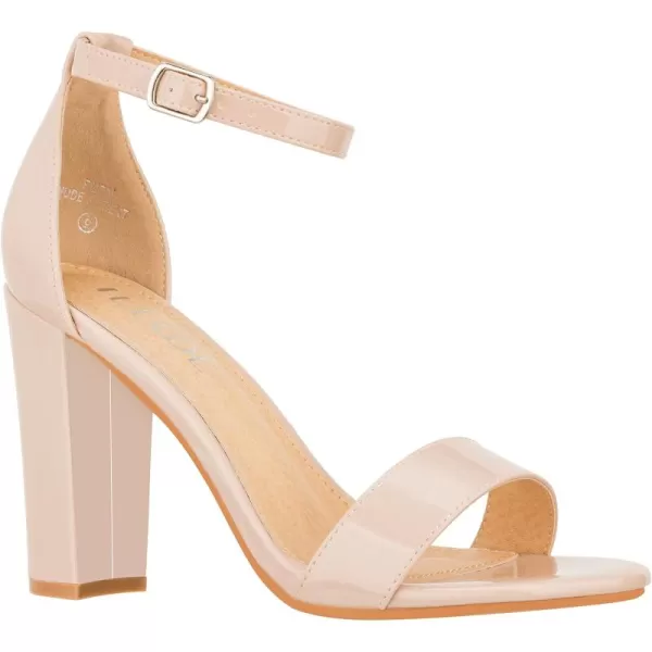 ILLUDE Womens Open Toe Ankle Strap Chunky Block High Heel  Formal Wedding Party Classic Heeled Sandals  RubyNude Patent