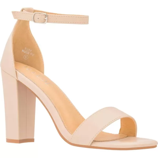 ILLUDE Womens Open Toe Ankle Strap Chunky Block High Heel  Formal Wedding Party Classic Heeled Sandals  RubyNude Pu