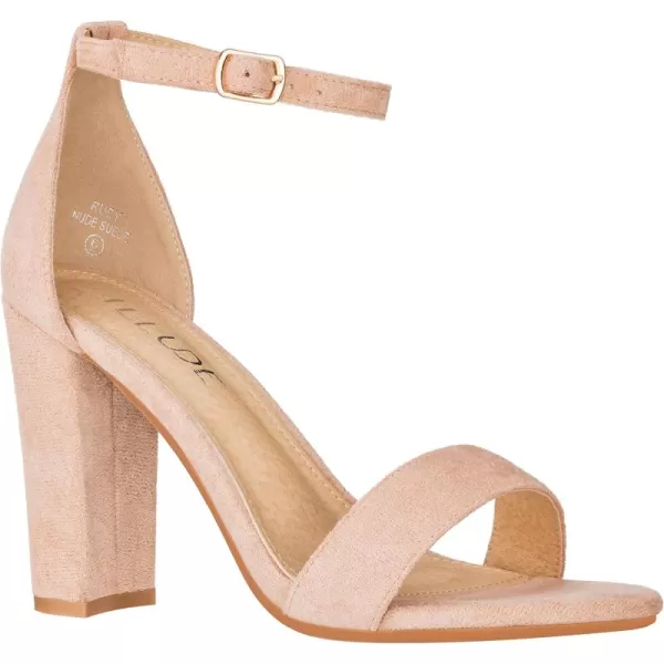 ILLUDE Womens Open Toe Ankle Strap Chunky Block High Heel  Formal Wedding Party Classic Heeled Sandals  RubyNude Suede