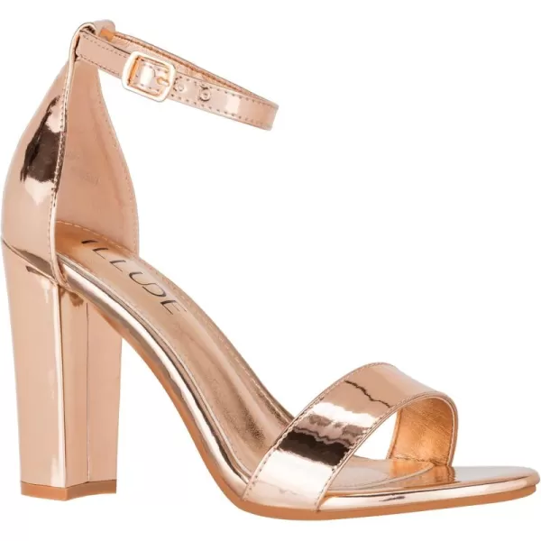 ILLUDE Womens Open Toe Ankle Strap Chunky Block High Heel  Formal Wedding Party Classic Heeled Sandals  RubyRose Gold Patent