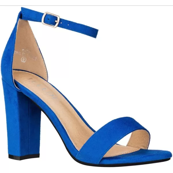 ILLUDE Womens Open Toe Ankle Strap Chunky Block High Heel  Formal Wedding Party Classic Heeled Sandals  RubyRoyal Blue Suede