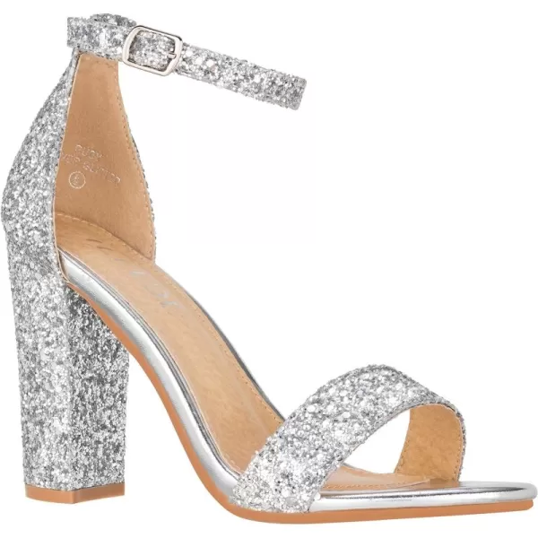 ILLUDE Womens Open Toe Ankle Strap Chunky Block High Heel  Formal Wedding Party Classic Heeled Sandals  RubySilver Glitter