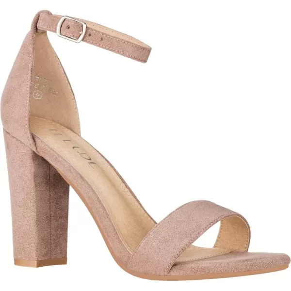 ILLUDE Womens Open Toe Ankle Strap Chunky Block High Heel  Formal Wedding Party Classic Heeled Sandals  RubyTaupe Suede