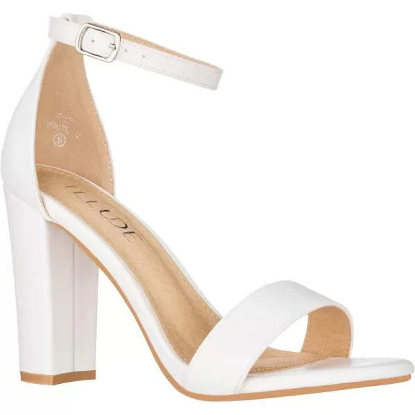 ILLUDE Womens Open Toe Ankle Strap Chunky Block High Heel  Formal Wedding Party Classic Heeled Sandals  RubyWhite Pu