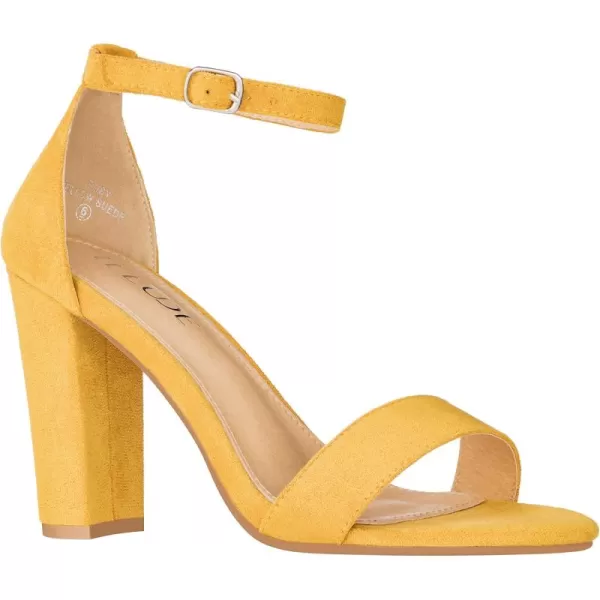 ILLUDE Womens Open Toe Ankle Strap Chunky Block High Heel  Formal Wedding Party Classic Heeled Sandals  RubyYellow Suede
