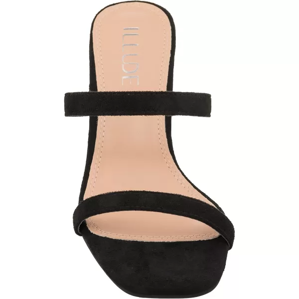 ILLUDE Womens Block Heel Double Band Square Toe Heeled Sandal Slip On Mule  LisaBlack Suede