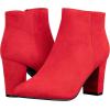 imageILLUDE Womens Fashion Ankle Boots Comfortable Chunky Block Heel Pointed Toe BootiesRed Suede