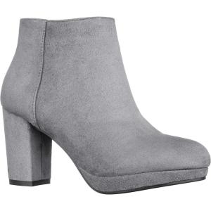 imageILLUDE Womens Ankle Bootie Side Zip Comfortable Block Heel Chunky Platform Ankle BootsGrey Suede