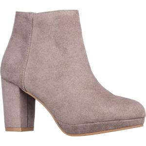 imageILLUDE Womens Ankle Bootie Side Zip Comfortable Block Heel Chunky Platform Ankle BootsTaupe Suede