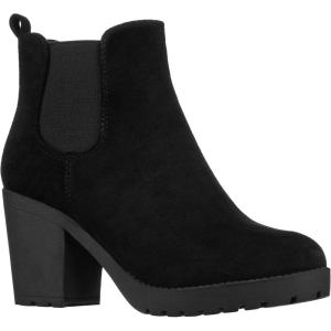 imageILLUDE Womens Ankle Boots Chelsea Bootie Chunky Block Heel Round Toe BootBlack Suede