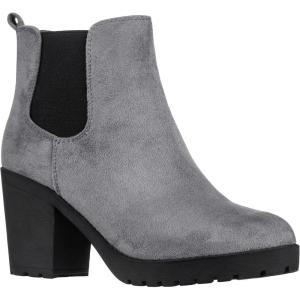 imageILLUDE Womens Ankle Boots Chelsea Bootie Chunky Block Heel Round Toe BootGrey Suede