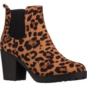 imageILLUDE Womens Ankle Boots Chelsea Bootie Chunky Block Heel Round Toe BootLeopard Suede