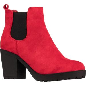 imageILLUDE Womens Ankle Boots Chelsea Bootie Chunky Block Heel Round Toe BootRed Suede