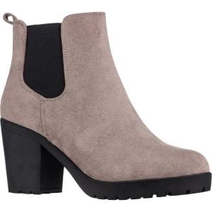 imageILLUDE Womens Ankle Boots Chelsea Bootie Chunky Block Heel Round Toe BootTaupe Suede