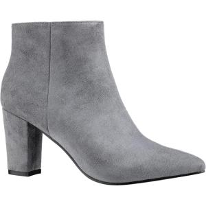 imageILLUDE Womens Fashion Ankle Boots Comfortable Chunky Block Heel Pointed Toe BootiesGrey Suede