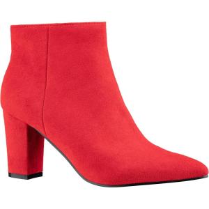 imageILLUDE Womens Fashion Ankle Boots Comfortable Chunky Block Heel Pointed Toe BootiesRed Suede