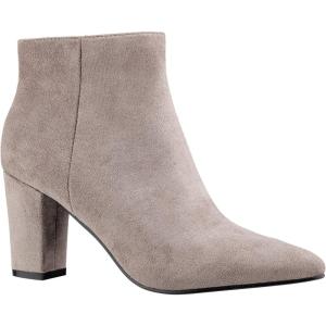 imageILLUDE Womens Fashion Ankle Boots Comfortable Chunky Block Heel Pointed Toe BootiesTaupe Suede