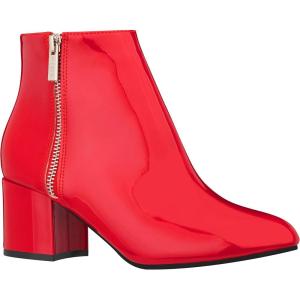 imageILLUDE Womens Low Heel Ankle Boot Casual Zip Up Booties Comfortable Everyday Round Toe BootieRed Patent