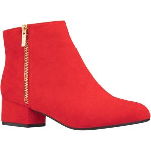 imageILLUDE Womens Low Heel Ankle Boot Casual Zip Up Booties Comfortable Everyday Round Toe BootieRed Suede