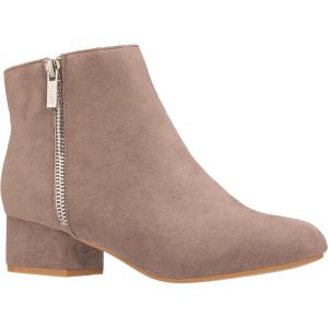 imageILLUDE Womens Low Heel Ankle Boot Casual Zip Up Booties Comfortable Everyday Round Toe BootieTaupe Suede