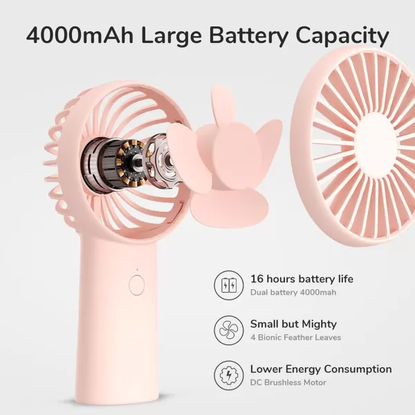 JISULIFE Handheld Fan 4000mAh Small Portable Fan Personal USB Rechargeable Pocket Fan 416H Working Time Battery Operated Hand Fan with 3 Speeds for OutdoorTravel Summer Gift for Women MenGreenPink