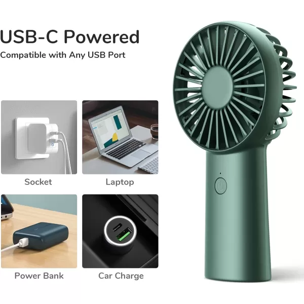 JISULIFE Handheld Fan 4000mAh Small Portable Fan Personal USB Rechargeable Pocket Fan 416H Working Time Battery Operated Hand Fan with 3 Speeds for OutdoorTravel Summer Gift for Women MenGreenGreen
