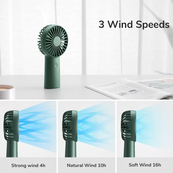 JISULIFE Handheld Fan 4000mAh Small Portable Fan Personal USB Rechargeable Pocket Fan 416H Working Time Battery Operated Hand Fan with 3 Speeds for OutdoorTravel Summer Gift for Women MenGreenGreen