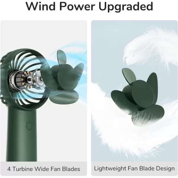 JISULIFE Handheld Fan 4000mAh Small Portable Fan Personal USB Rechargeable Pocket Fan 416H Working Time Battery Operated Hand Fan with 3 Speeds for OutdoorTravel Summer Gift for Women MenGreenGreen