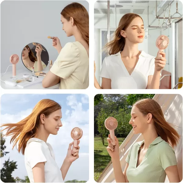 JISULIFE Handheld Fan Portable Small Fan with 3 Speeds USB Rechargeable Hand Fan Personal Fan Battery Operate for Outdoor Indoor Commute Office Travel Gifts BeigePink