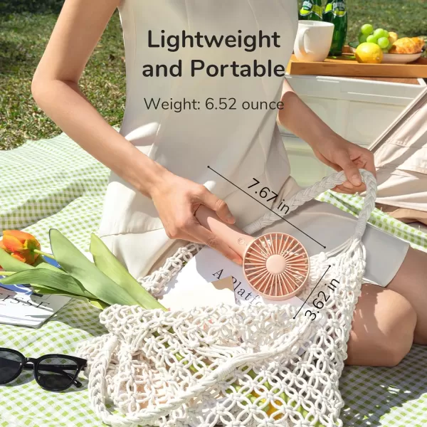 JISULIFE Handheld Fan Portable Small Fan with 3 Speeds USB Rechargeable Hand Fan Personal Fan Battery Operate for Outdoor Indoor Commute Office Travel Gifts BeigePink