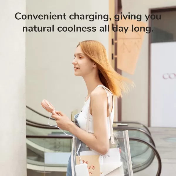JISULIFE Handheld Fan Portable Small Fan with 3 Speeds USB Rechargeable Hand Fan Personal Fan Battery Operate for Outdoor Indoor Commute Office Travel Gifts BeigePink