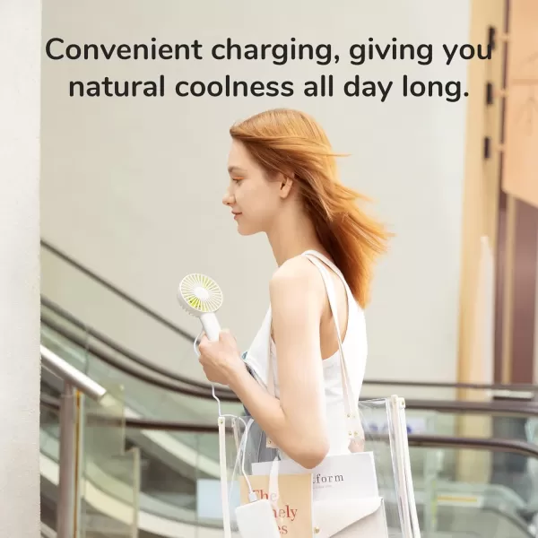 JISULIFE Handheld Fan Portable Small Fan with 3 Speeds USB Rechargeable Hand Fan Personal Fan Battery Operate for Outdoor Indoor Commute Office Travel Gifts BeigeWhite
