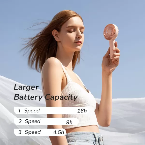 JISULIFE Handheld Fan Portable Small Fan with 3 Speeds USB Rechargeable Hand Fan Personal Fan Battery Operate for Outdoor Indoor Commute Office Travel Gifts BeigePink
