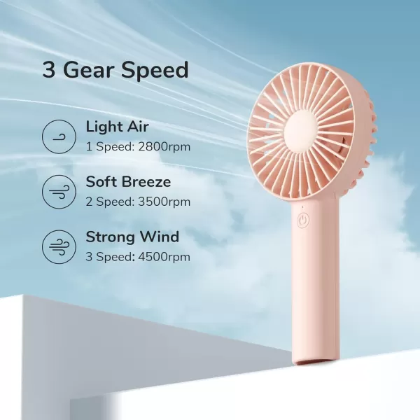JISULIFE Handheld Fan Portable Small Fan with 3 Speeds USB Rechargeable Hand Fan Personal Fan Battery Operate for Outdoor Indoor Commute Office Travel Gifts BeigePink
