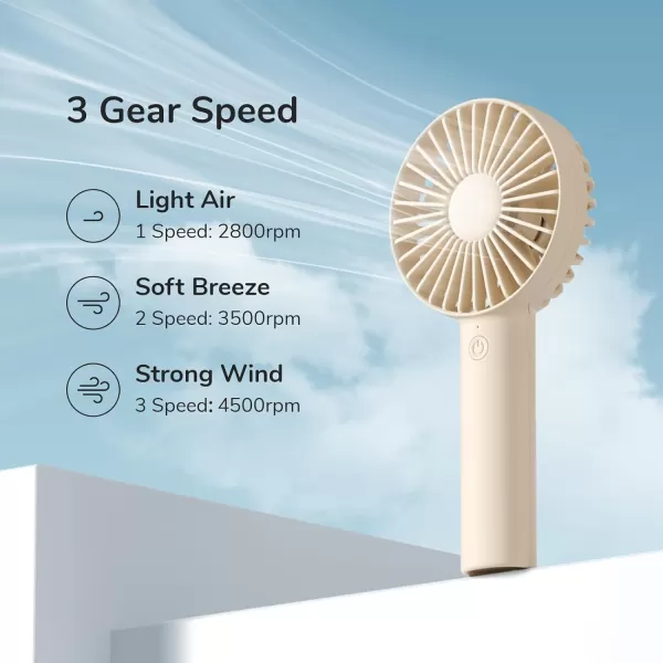 JISULIFE Handheld Fan Portable Small Fan with 3 Speeds USB Rechargeable Hand Fan Personal Fan Battery Operate for Outdoor Indoor Commute Office Travel Gifts BeigeBeige