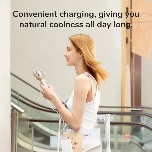 JISULIFE Handheld Fan Portable Small Fan with 3 Speeds USB Rechargeable Hand Fan Personal Fan Battery Operate for Outdoor Indoor Commute Office Travel Gifts BeigeBeige