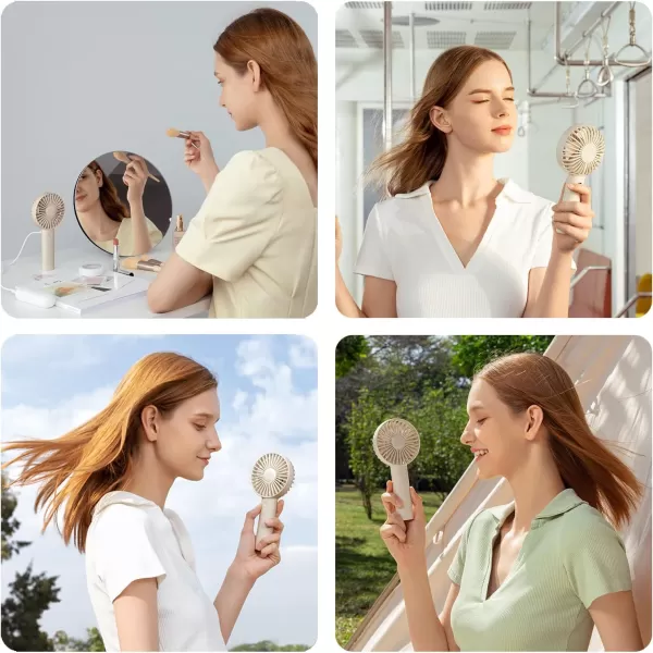 JISULIFE Handheld Fan Portable Small Fan with 3 Speeds USB Rechargeable Hand Fan Personal Fan Battery Operate for Outdoor Indoor Commute Office Travel Gifts BeigeBeige