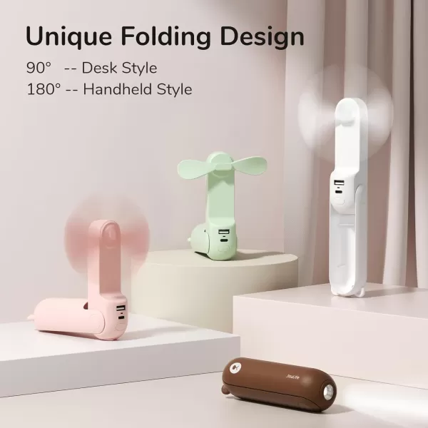 JISULIFE Handheld Mini Fan 3 IN 1 Hand Fan USB Rechargeable Small Pocket Fan 1219 Working Hours with Power Bank Flashlight Portable Fan for TravelSummerConcertsLash Gifts for WomenPinkBrown