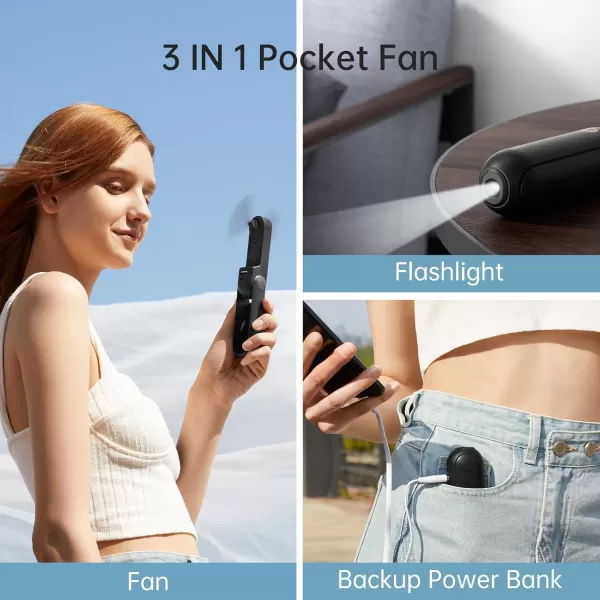 JISULIFE Handheld Mini Fan 3 IN 1 Hand Fan USB Rechargeable Small Pocket Fan 1219 Working Hours with Power Bank Flashlight Portable Fan for TravelSummerConcertsLash Gifts for WomenPinkBlack