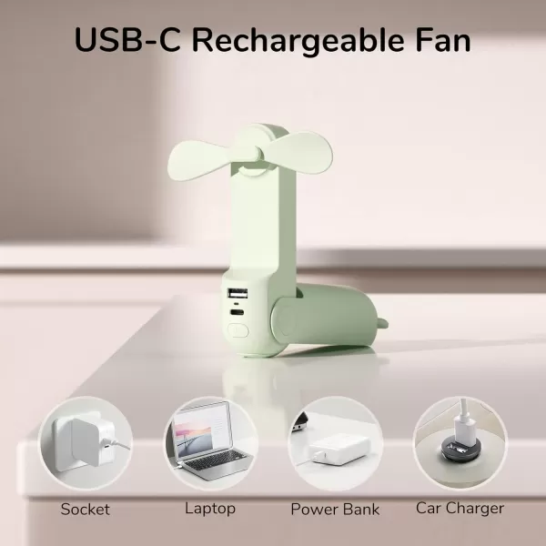 JISULIFE Handheld Mini Fan 3 IN 1 Hand Fan USB Rechargeable Small Pocket Fan 1219 Working Hours with Power Bank Flashlight Portable Fan for TravelSummerConcertsLash Gifts for WomenPinkLight Green
