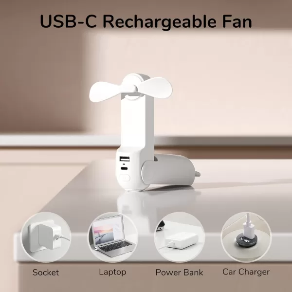 JISULIFE Handheld Mini Fan 3 IN 1 Hand Fan USB Rechargeable Small Pocket Fan 1219 Working Hours with Power Bank Flashlight Portable Fan for TravelSummerConcertsLash Gifts for WomenPinkWhite