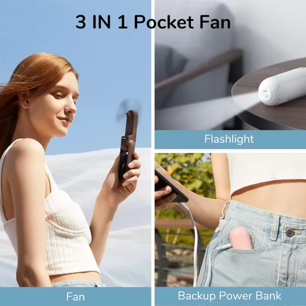 JISULIFE Handheld Mini Fan 3 IN 1 Hand Fan USB Rechargeable Small Pocket Fan 1219 Working Hours with Power Bank Flashlight Portable Fan for TravelSummerConcertsLash Gifts for WomenPinkBrown