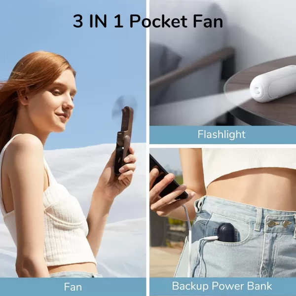 JISULIFE Handheld Mini Fan 3 IN 1 Hand Fan USB Rechargeable Small Pocket Fan 1219 Working Hours with Power Bank Flashlight Portable Fan for TravelSummerConcertsLash Gifts for WomenPinkBlue