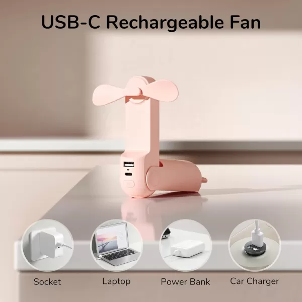 JISULIFE Handheld Mini Fan 3 IN 1 Hand Fan USB Rechargeable Small Pocket Fan 1219 Working Hours with Power Bank Flashlight Portable Fan for TravelSummerConcertsLash Gifts for WomenPinkPink