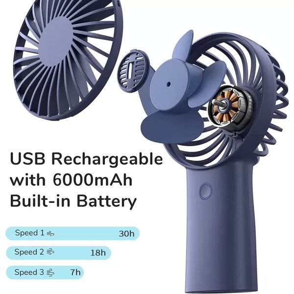 JISULIFE Handheld Portable 20H Max Cooling Time Mini Hand Fan 4000mAh USB Rechargeable Personal Fan Battery Operated Small Fan with 3 Speeds for TravelCommuteMakeupOfficeBlueBlue
