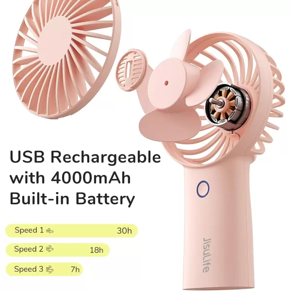 JISULIFE Handheld Portable 20H Max Cooling Time Mini Hand Fan 4000mAh USB Rechargeable Personal Fan Battery Operated Small Fan with 3 Speeds for TravelCommuteMakeupOfficeBluePink