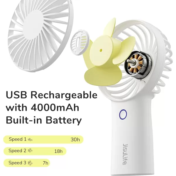 JISULIFE Handheld Portable 20H Max Cooling Time Mini Hand Fan 4000mAh USB Rechargeable Personal Fan Battery Operated Small Fan with 3 Speeds for TravelCommuteMakeupOfficeBlueWhite